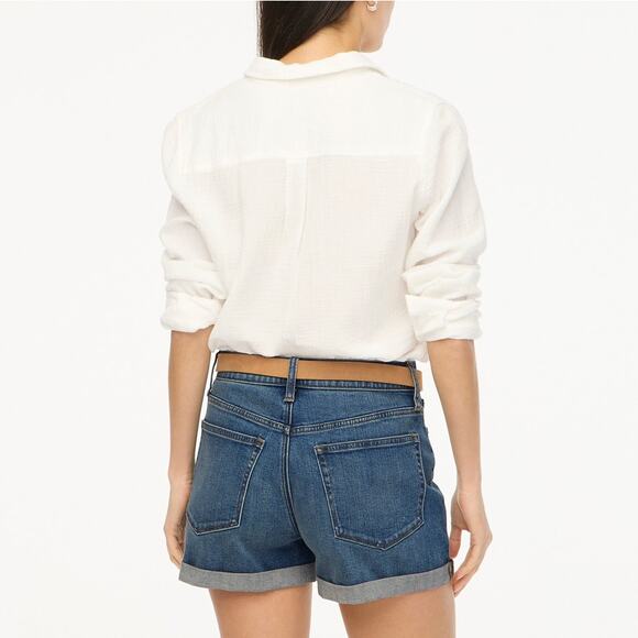 J.Crew Classic Denim Short WMNS 30 Dark Pacific Blue Wash Stretch Rolled Raw Hem - Picture 2 of 9